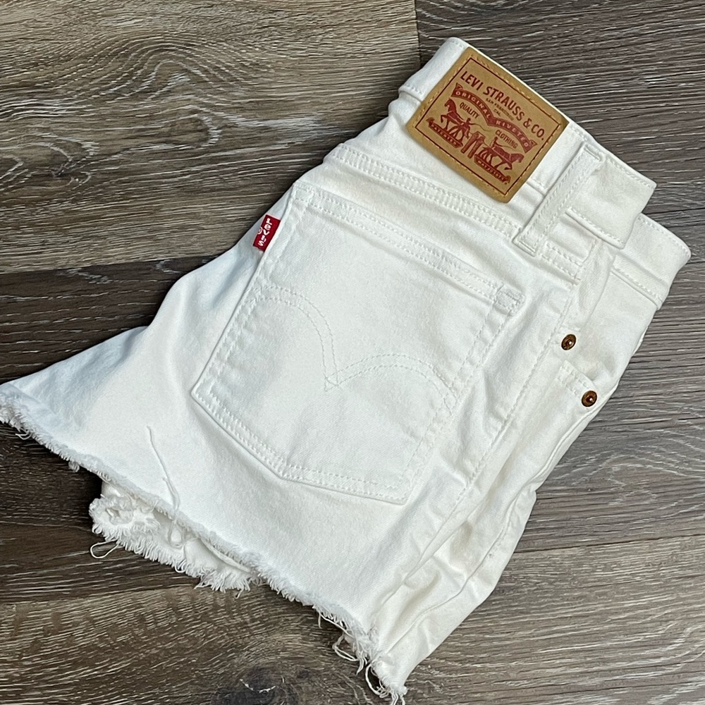 Levi's White Frayed Hem Denim Shorts